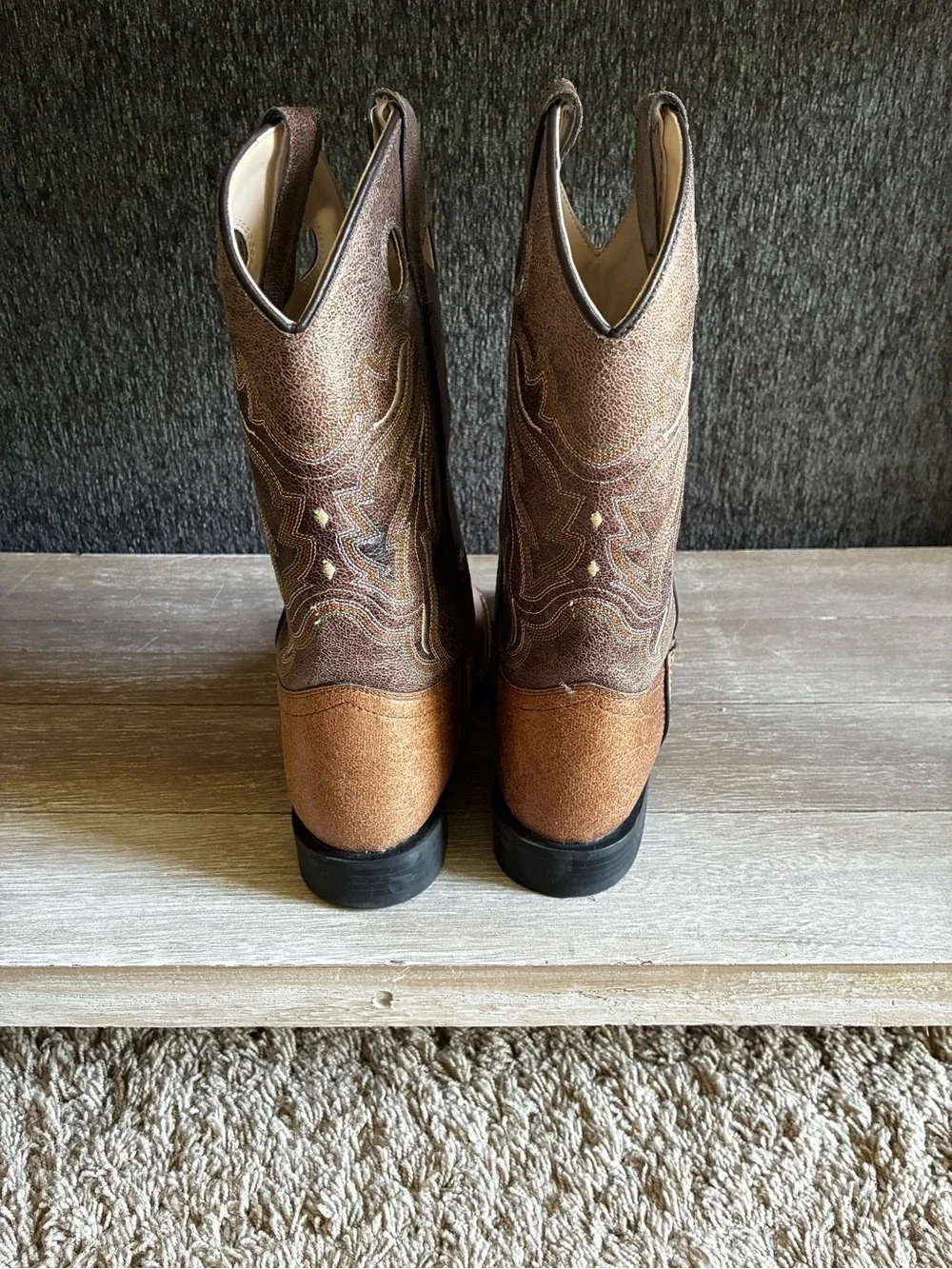 Old West Brown Tan Kids' Pull-On Western Boots